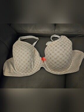 Victoria's Secret Cream Plaid Push-Up Bra with Pink Bow